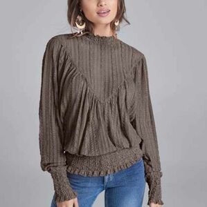 Brown Lace Smocked Blouse | Large